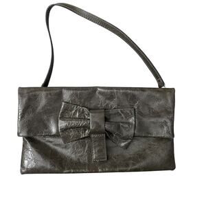 Gianni Chiarini Clutch Purse Brown Leather Bow Strap Snap Wristlet Bag Glossy